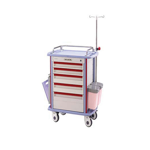EMS Cart with 5 Drawers & I.V. Pole Bumper Rail and CPR Board